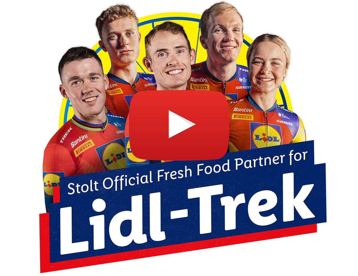Annonce for cykelholdet Lidl-Trek med udstyr fra Santini og SRAM.
