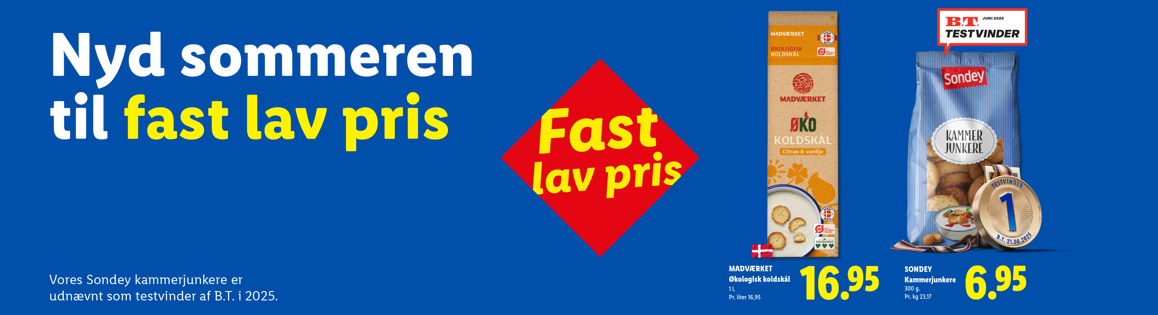 Annonce for koldskål og kammerjunkere med teksten 'Nyd sommeren til fast lav pris' og priser.